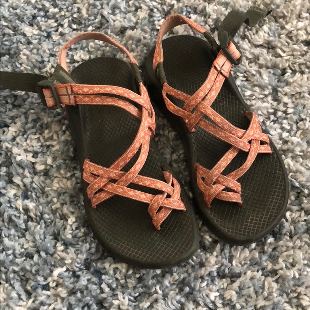 Orange ZX/2 Chaco sandals with grey soles